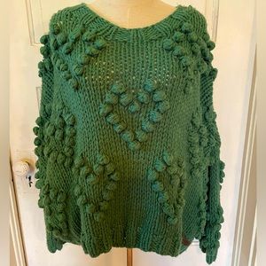 Oversized Cable Knit Handmade Cropped Heart Sweater Valentines Green M/L